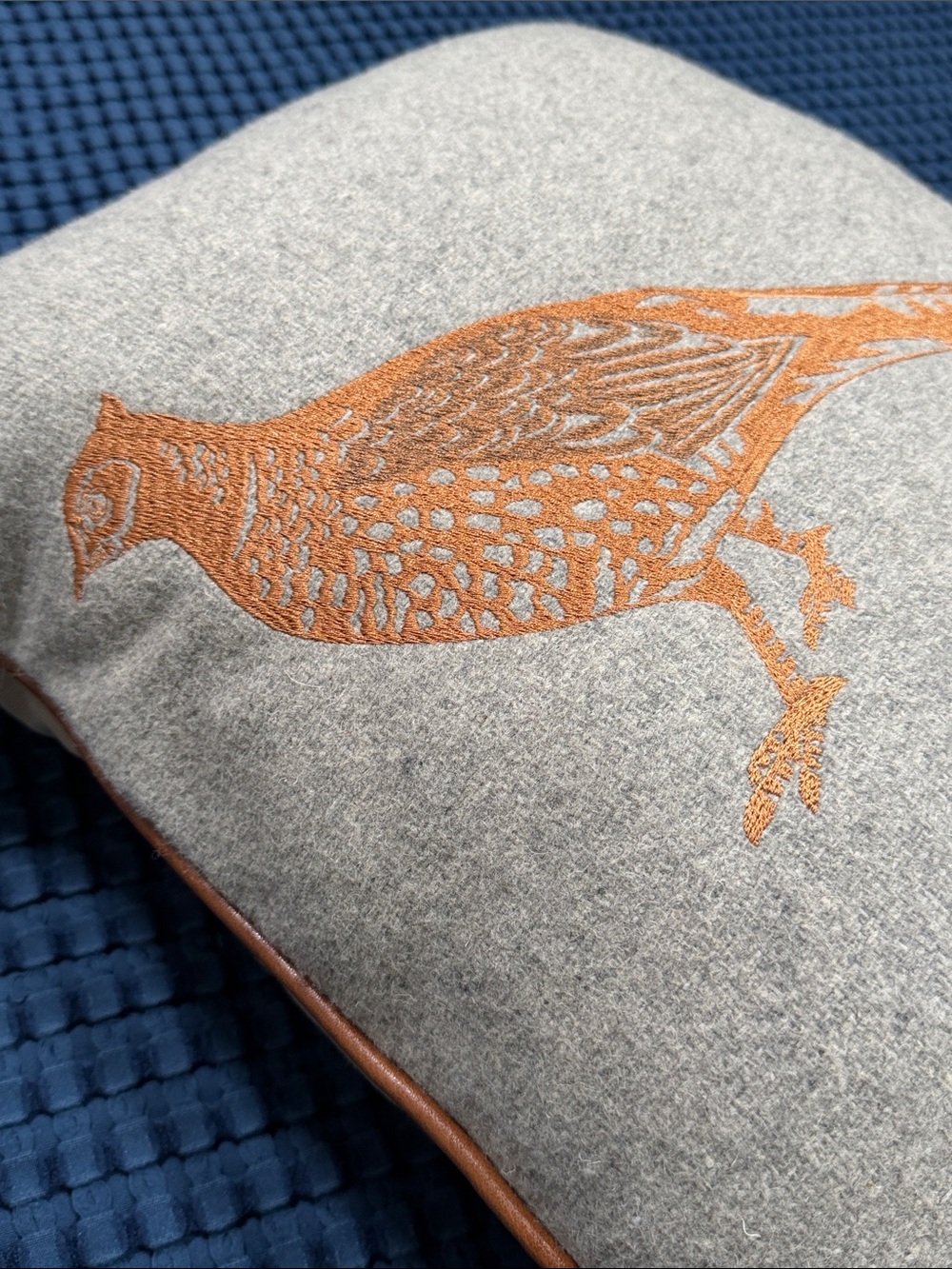 Cottagecore Pheasant Embroidered Cabincore Pillow Decor Gray Brown - Picture 2 of 13